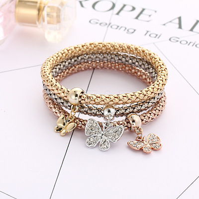 3Pcs Alloy Rhinestone Charm Bangle Set FS-WG4938A-01-1