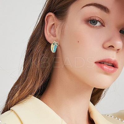 Cubic Zirconia Snake Hoop Earrings with Enamel EJEW-SZ0001-87A-1