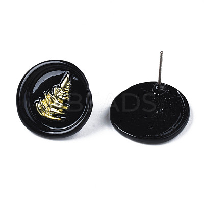 Flat Round with Sailboat Stud Earrings for Women EJEW-N046-014-NR-1