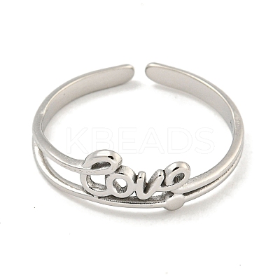 Non-Tarnish 304 Stainless Steel Word Love Open Cuff Ring for Women RJEW-A043-17P-1
