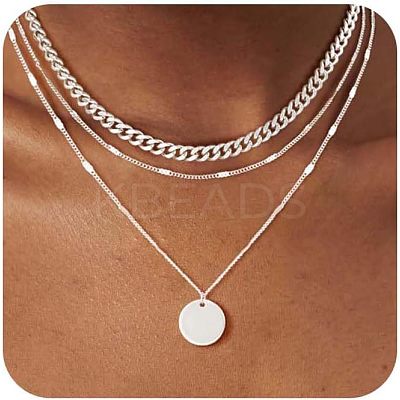 3Pcs Brass Disc Pendant 3 Layer Necklaces for Women FS-WG7502D-05-1