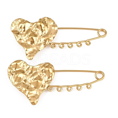 Texture Heart 304 Stainless Steel Safety Pins Brooch Findings SA-CBA098D-15A-G05-1