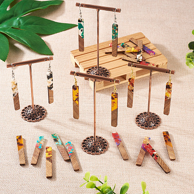 16Pcs 8 Styles Transparent Resin & Walnut Wood Big Pendants RESI-BT0001-32-1