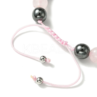 Natural Rose Quartz & Amethyst & Brass Heart Braided Bead Bracelet BJEW-JB09703-03-1