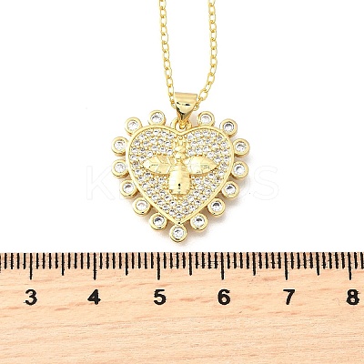Brass Micro Pave Clear Cubic Zirconia Bee Heart Pendant Necklaces for Women NJEW-D311-01C-G-1