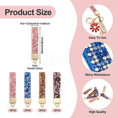 12Pcs 4 Colors Alloy Rhinestone Keychain Findings FIND-BT0001-38A-1