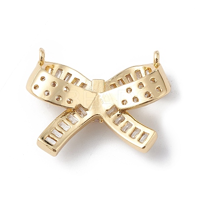 Bowknot Rack Plating Brass Micro Pave Clear Cubic Zirconia Connector Charms KK-E003-26G-1