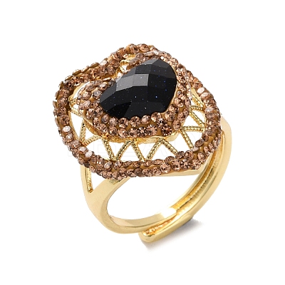 Heart Synthetic Blue Goldstone Finger Rings RJEW-K286-06G-1