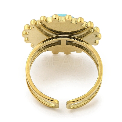 Ion Plating(IP) 304 Stainless Steel Synthetic Turquoise Cuff Rings G-Z056-08G-04-1