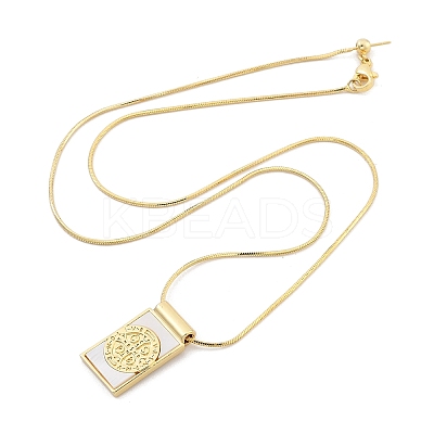 Brass Pave Shell Rectangle Saint Benedict Medal Cross Pendants Necklaces for Women NJEW-Z053-01G-02-1