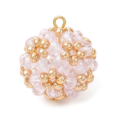 7Pcs Electroplate Glass & Round Rocailles & Glass Pearl Beaded Pendants PALLOY-MZ00879-1
