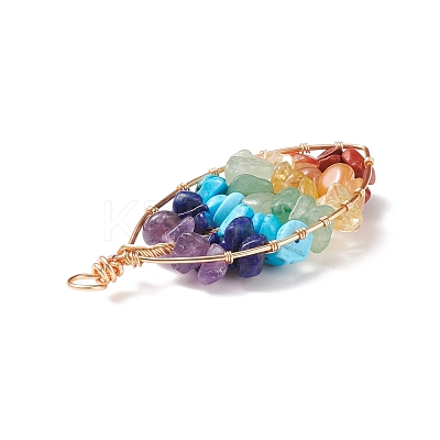 Chakra Natural Mixed Stone Chip Big Pendants PALLOY-JF01662-03-1
