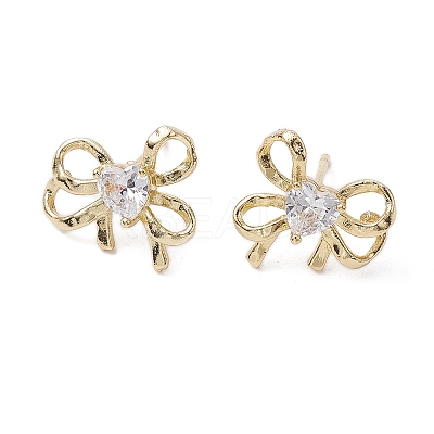 Bowknot Brass Stud Earrings EJEW-M245-04G-1
