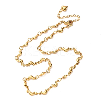 304 Stainless Steel Moon Link Chain Necklaces for Women NJEW-G178-09G-1