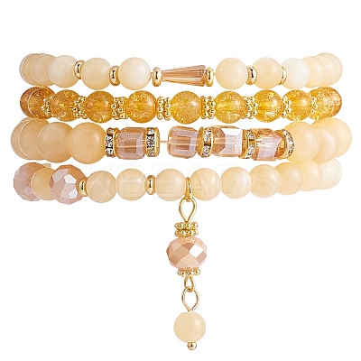 4Pcs 4 Style Natural Topaz Jade & Synthetic Citrine Stretch Bracelets Set with Glass Beaded BJEW-SW00105-07-1