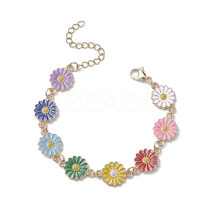 Sunflower Zinc Alloy Enamel Link Bracelets for Women BJEW-JB10246-1