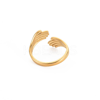 Ion Plating(IP) 304 Stainless Steel Double Hand Hug Open Cuff Ring for Women RJEW-S405-199G-1