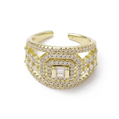 Rack Plating Brass Micro Pave Cubic Zirconia Open Cuff Rings RJEW-K257-31G-1