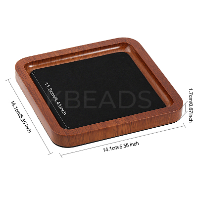Square Wood Jewelry Storage Tray with Microfiber Fabric Mat Inside ODIS-WH0030-37B-02-1