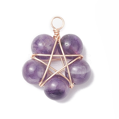 Brass Wire Wrapped Natural Gemstone Pendants PALLOY-TA00033-01-1