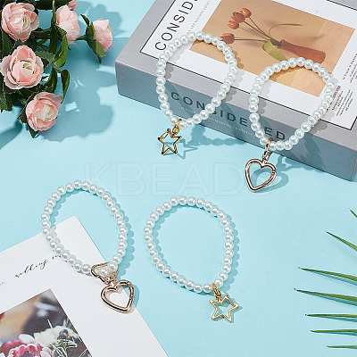 4Pcs 2 Style Glass Pearl Beads Pendant Decoration HJEW-GO00094-1