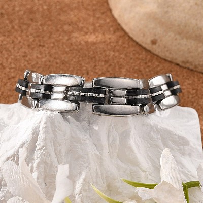 Great Valentines Day Gifts for Boyfriend 304 Stainless Steel Silicone Bracelets BJEW-I129-B-1