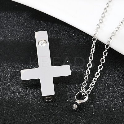 304 Stainless Steel Pave Clear Cubic Zirconia Cross Pendant Pet Urn Ashes Necklaces LS-NJEW-S455-07P-1