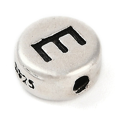 925 Sterling Silver Flat Round with Letter Beads STER-G044-01AS-E-1