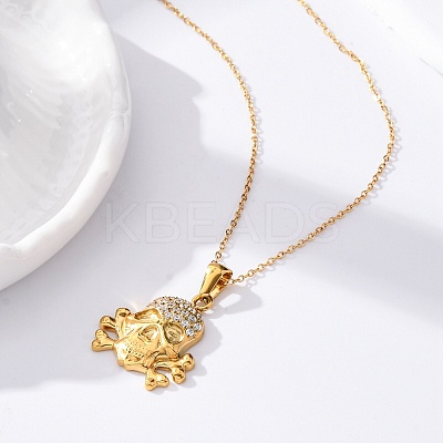 304 Stainless Steel Crystal Rhinestone Skull Pendant Necklaces LS-NJEW-Z057-03C-G-1
