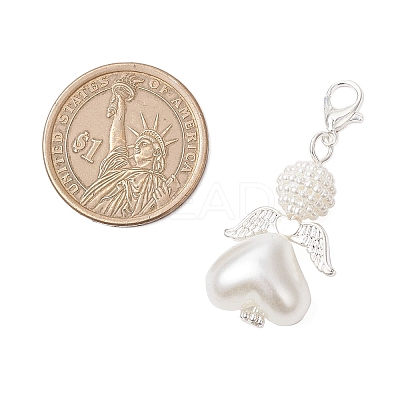 Heart Angel Acrylic & ABS Plastic Imitation Pearl Pendant Decorations HJEW-JM03564-01-1