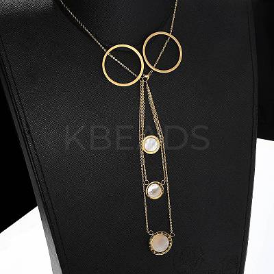 304 Stainless Steel & Natural Shell Ring Lariat Necklaces for Women NJEW-A045-21G-1