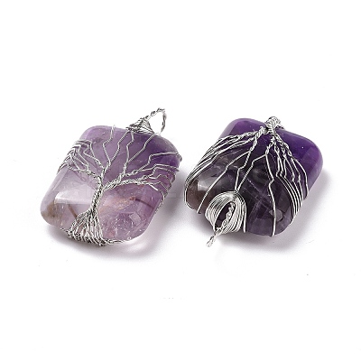 Natural Amethyst Copper Wire Wrapped Pendants G-H281-08P-09-1