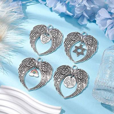 6Pcs 6 Styles Wing Tibetan Style Alloy Big Pendants HJEW-JM02311-1