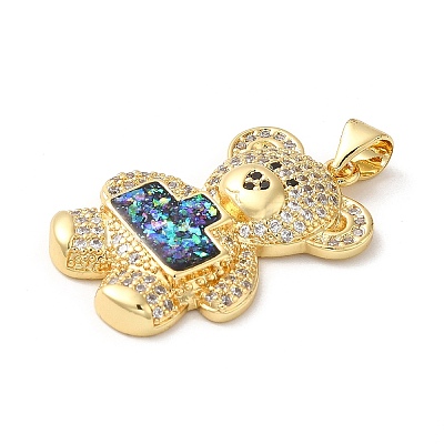 Rack Plating Brass Micro Pave Cubic Zirconia with Synthetic Opal Pendants KK-D088-37G-1