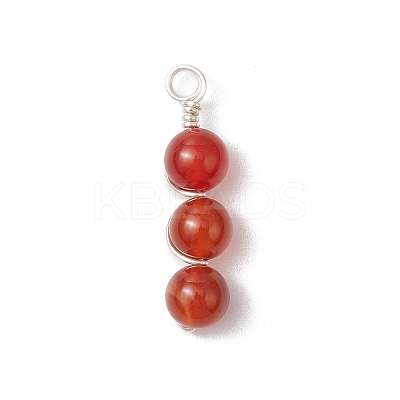 Natural Green Aventurine/Amethyst/Carnelian/Tiger Eye/Rose Quartz/Lapis Lazuli/White Jade Round Beaded Copper Wire Wrapped Pendants PALLOY-JF03442-02-1