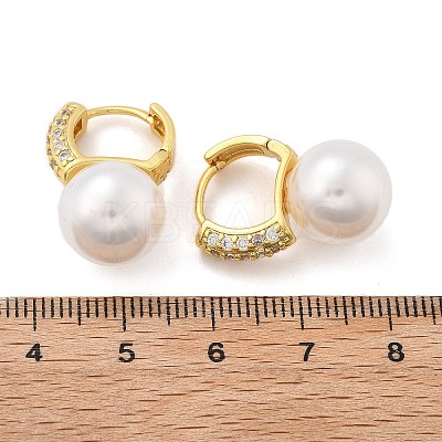 Plastic Pearl Dangle Hoop Earrings with Clear Cubic Zirconia EJEW-A070-08G-1