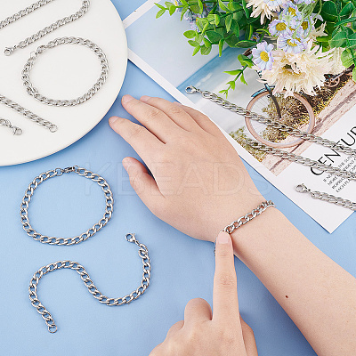 10Pcs Unisex 304 Stainless Steel Curb Chain/Twisted Chain Bracelets Set STAS-UN0048-40-1