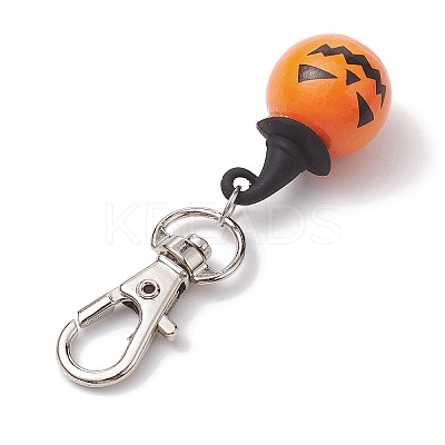 Halloween Theme Wood & Alloy Pumpkin Pendant Decoration HJEW-JM01979-1