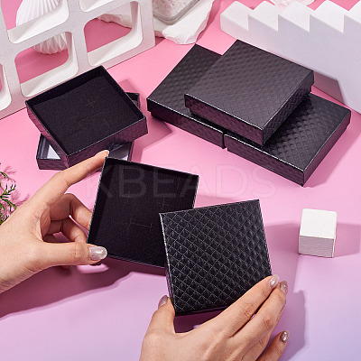 5Pcs Rhombus Textured Cardboard Jewelry Packing Boxes with Sponge Inside CBOX-TA0001-18F-1