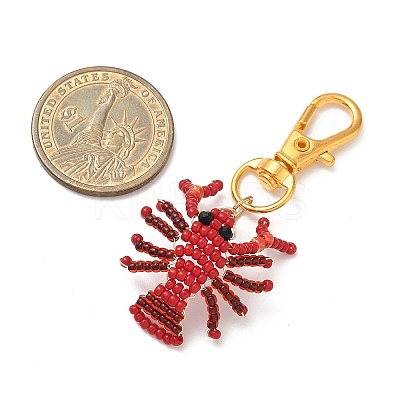 2Pcs Crayfish Glass Seed Beads Pendant Decorations HJEW-MZ00352-1