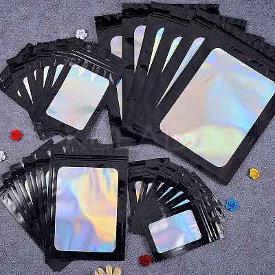 120Pcs 4 Style Rectangle Zip Top Plastic Glitter Holographic Bags OPP-SZ0001-02-1