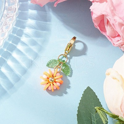 Flower Polymer Clay & Glass Pendants Decorations HJEW-MZ00327-02-1