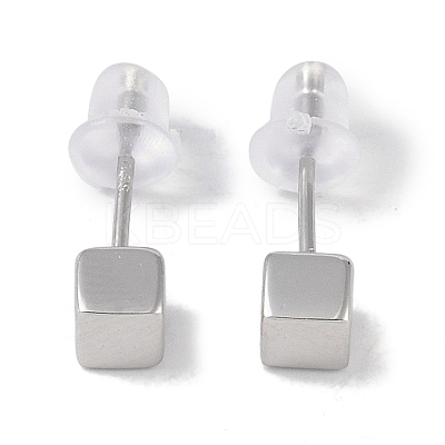 Anti-Tarnish Rhodium Plated Cube 999 Fine Silver Stud Earrings for Women EJEW-S215-09P-1