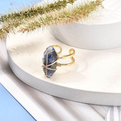 Copper Wire Wrapped Natural Gemstone Adjustable Rings for Women RJEW-JR00386-1