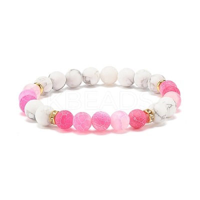 Natural Weathered Agate(Dyed) & Howlite Round Beaded Stretch Bracelet BJEW-JB08087-05-1