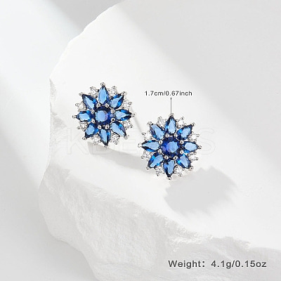 Anti-Tarnish Flower Rhodium Plated Platinum 925 Sterling Silver Stud Earrings IH4052-1