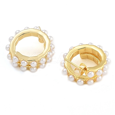 Brass & ABS Imitation Pearl Stud Earrings EJEW-K293-20G-1