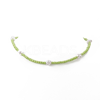 Plastic Pearl & Glass Seed Beaded Necklace for Women NJEW-JN04244-1