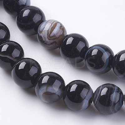 Round Dyed & Heated Natural Striped Agate/Banded Agate Beads Strands X-G-G582-6mm-07-1
