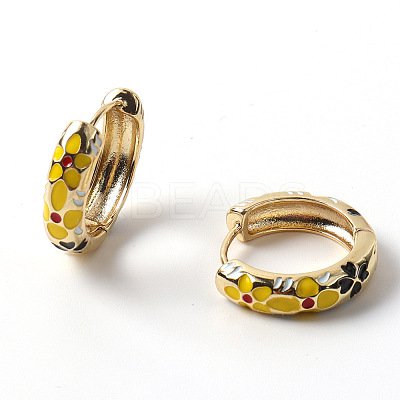 Flower Enamel Hoop Earrings EJEW-G290-03G-B-1